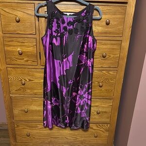 Taylor Purple and Brown-Black Mini Sundress Sleeveless Scoop Neck